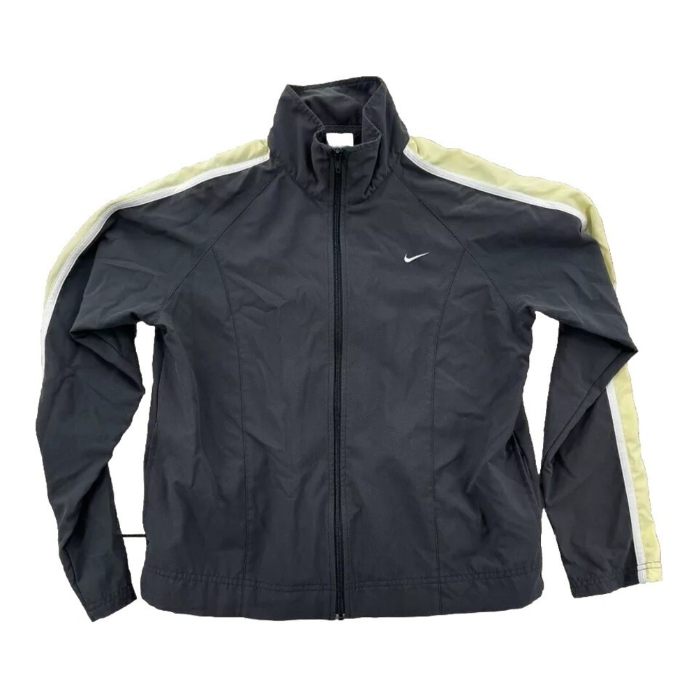 Nike Jacket‎ Womens Small Gray Run Gym Zip Up Hike Basic Windbreaker Striped